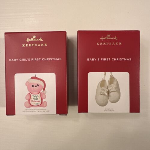 2021 (2) Hallmark Baby's First Christmas Ornaments Porcelain & Baby Girl Bear, - Picture 1 of 7