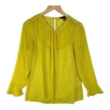 Banana Republic Blouse Swiss Dot Sheer Long Sleeve Ruffle Cuff Yellow Size S