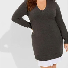 Torrid Charcoal Heather Illusion Hem Sweater Shirt Dress Plus Size 1X NWT