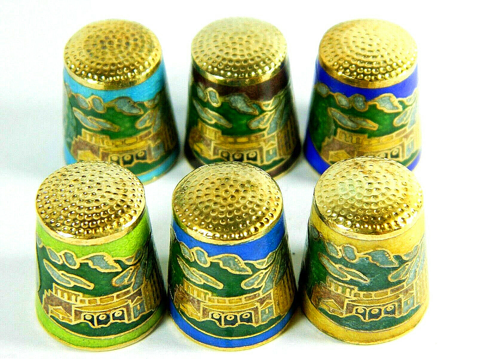 6 Pcs Chinese Cloisonne Copper Enamel Thimbles,Spanish Monserrat View Pattern eBay