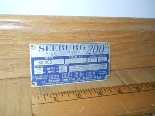 Seeburg KD-200 Jukebox Identification ID plate - Afbeelding 1 van 1