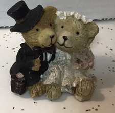 Adorable Teddy Bear Bride and Groom Wedding Couple Figurine or Cake Topper