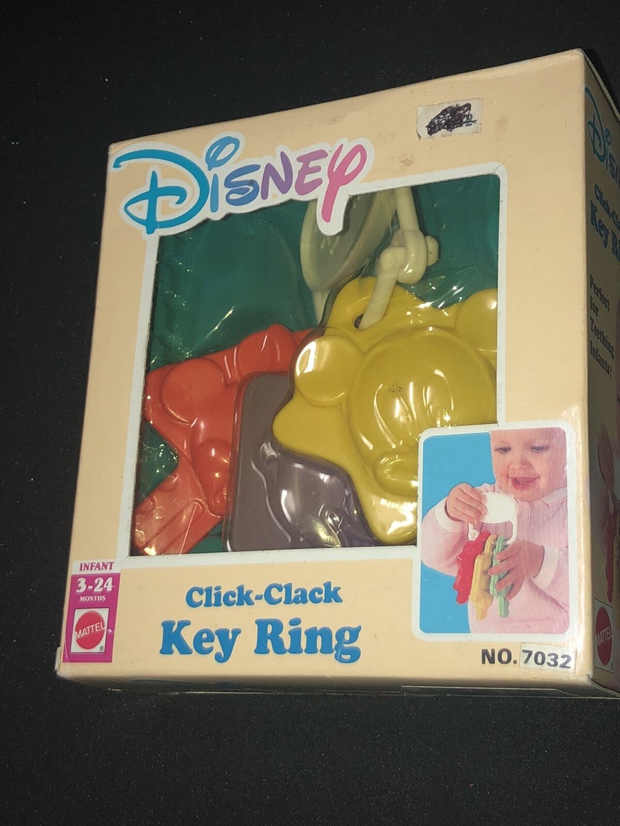 VTG Disney Baby Click Clack Key Ring Teether Toy Mickey Minnie