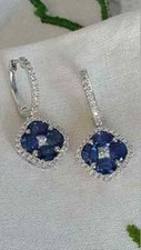 3.00 CT Oval Cut Lab-Created Blue Sapphire Dangle Earrings 14K White Gold Plated