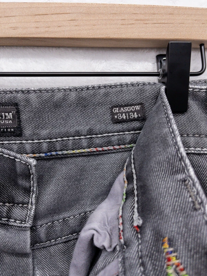 Pantalones de mezclilla rectos para hombre Mek 34x34 botones mosca desgastados negros Foto 3 de 4