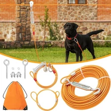 100FT Dog Tie Out Cable with 10FT Trolley Run Leash for Yard, Heavy Duty Pet Run