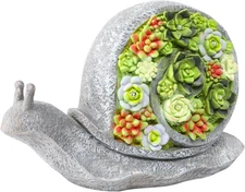 Solar Garden Statues Snails Figurine with Succulent and LED Lights - Garden Snai