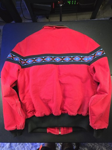 90s Carhartt Rare Red Rojo Aztec Navajo Detroit Jacket JQ030, Sz L 24x28.5" - Picture 14 of 18