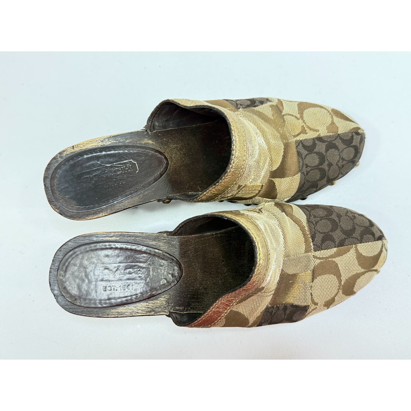 COACH Signature CATERINA Patchwork Studs Womens Wooden Heels Mule Clogs 7.5 thumbnail 7