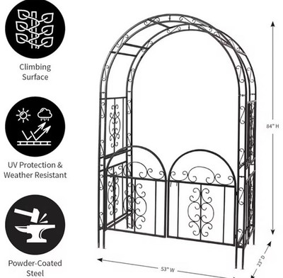 7FT Metal Garden Arbor with Double Gate