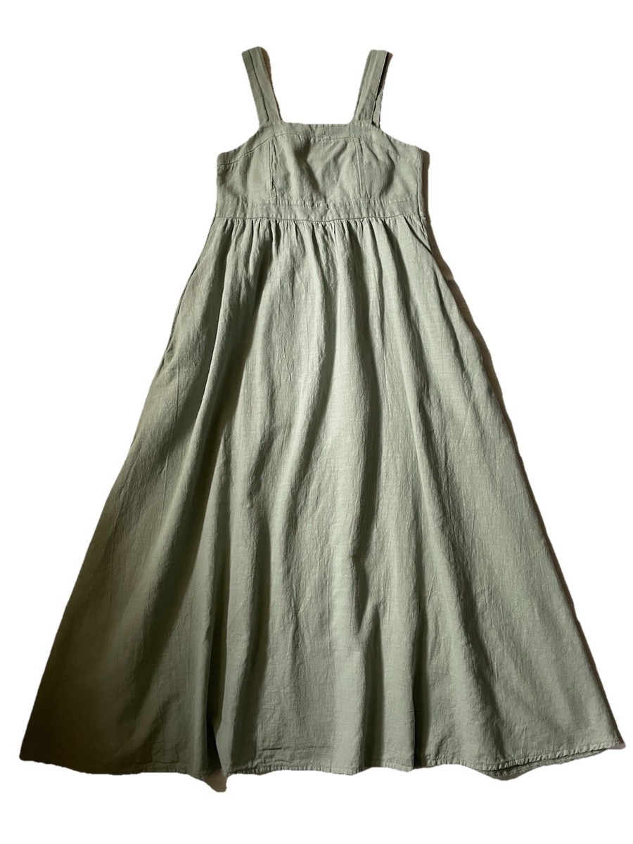 francesca bettini linen Blend Smocked Back Tie A Line Dress Sag Green Size M