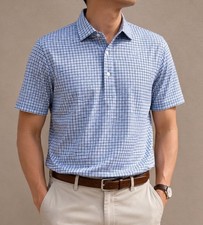 Collars Co Dress Collar Polo Mens Small Blue Gingham Short Sleeve Performance