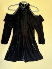 ZARA Black Velvet Cold Shoulder Mini Dress Size M Party Cocktail Elegant