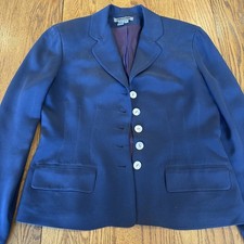 Vintage Due per Due Navy Blue 100% Silk Fitted Jacket Blazer Women’s Sz 6P
