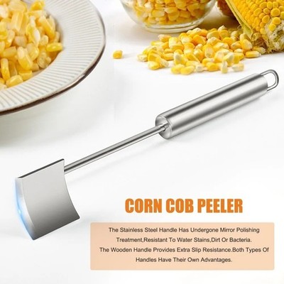2PC Corn Peeler Stainless Steel Corn Cob Stripping Tool w/ Hook Long Handle Corn