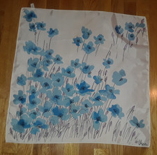 Vintage Vera Blue White Floral Square Scarf 21" Japan