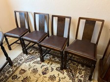 Antique oak dining chairs x4. Solid-wood backrest. H-Stretcher base. GC, see pic