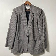 Vintage 90 s Wool Blend Classic Contemporary Preppy Houndstooth Blazer Size 14