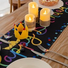 Happy Birthday Table Runner Birthday Party Decorations 72"x13" Black polka Dot