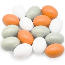 15 Pcs Wooden Fake Eggs,3 Colors Wood Eggs for Nesting,Fake Chicken Eggs