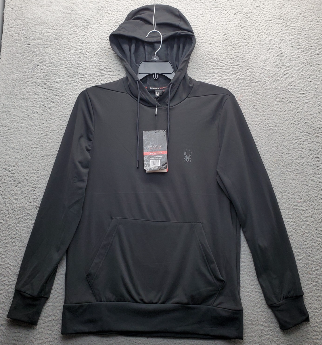 Spyder Active Hoodie Mens M Black Stretch Fleece Lined Raglan Sleeve  Drawstring
