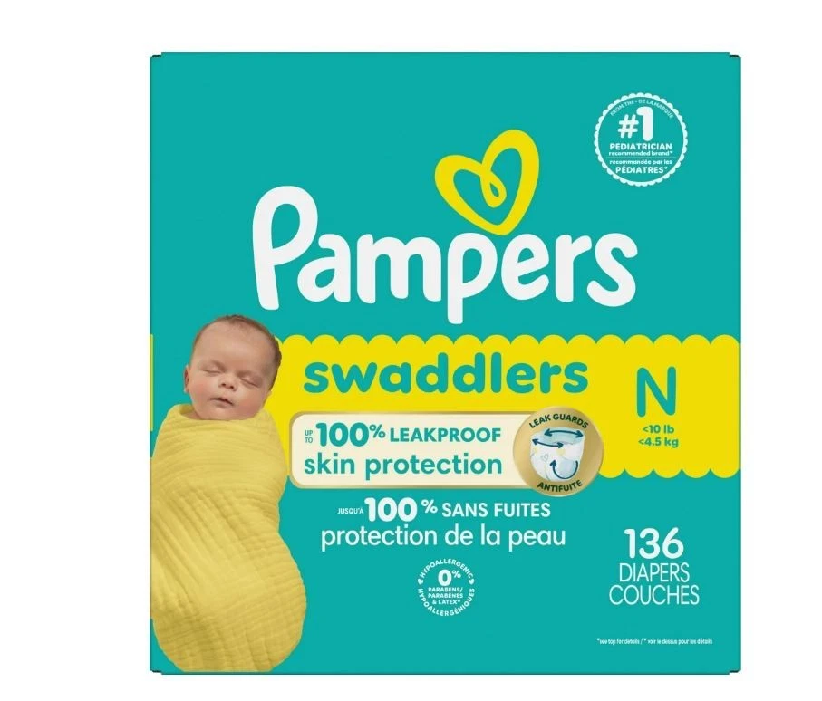 Pampers Swaddlers Diapers, Size 0 (up to 10 lbs), 136 Count