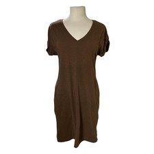 PrAna Taxco Shirt Dress L Womens V Neck Short Sleeve Pockets Gorpcore Boho
