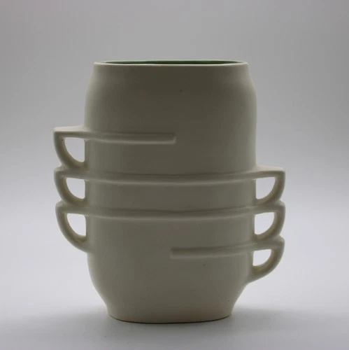 ViNTAGE  Red Wing Pottery Vase #1359 Cream Glaze, Green Inside “Stacked Teacups”