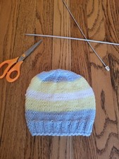 Hand knitted baby hat ,size 0-6months,blue,yellow and white ,Unisex