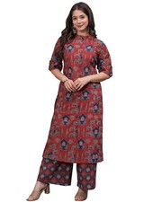 Women's Pure Cotton Printed A-Line Kurta Set with Palazzo Pants - Ethnic Wear