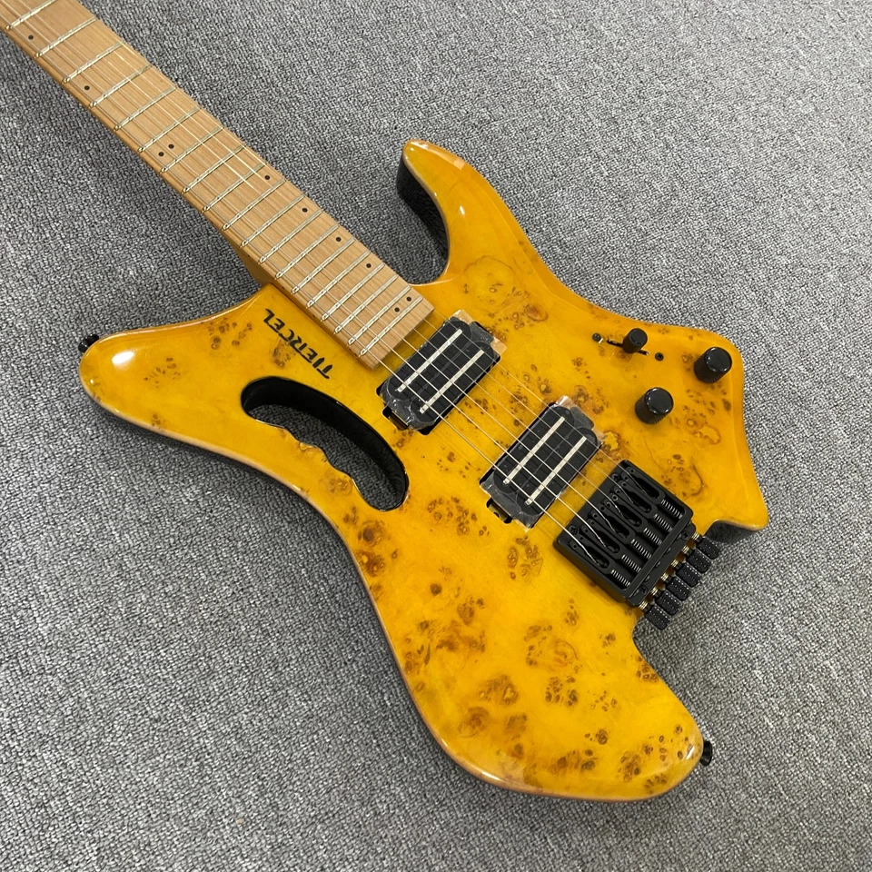 Guitarra eléctrica sin cabeza de madera de traste de arce sin logotipo HH PICKUP cuerpo sólido Foto 3 de 4