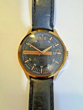 Armani Exchange Watch Mens Quartz Date Black Dial Leather Strap