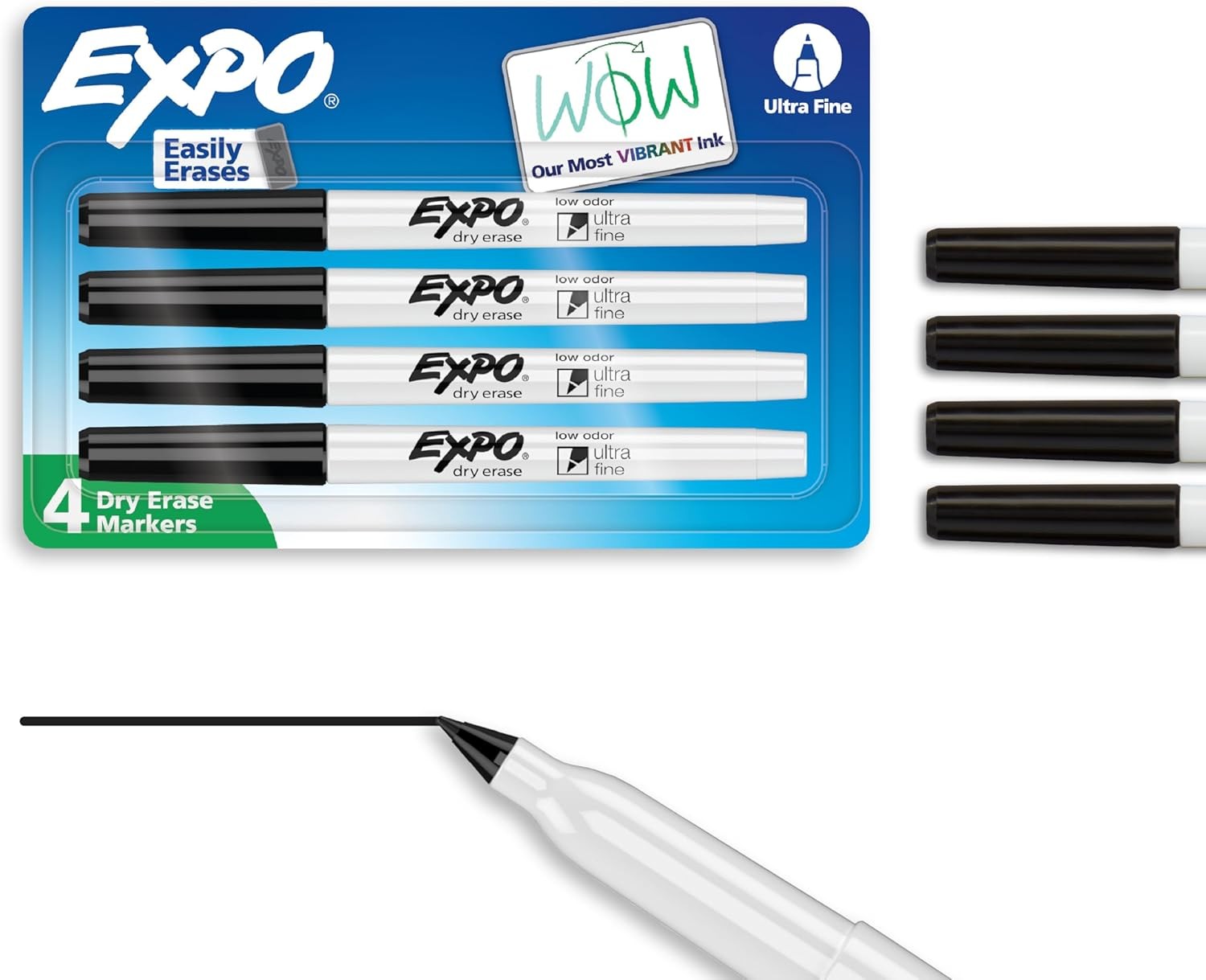 Expo Low-Odor Dry Erase Markers, Ultra-Fine Tip, 4 Count (Pa