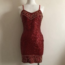 Cache Red Sequins And Beaded Dress
