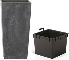 Planters Pride Tallo 51cm Tall Square Plastic Planter with Insert, Anthracite