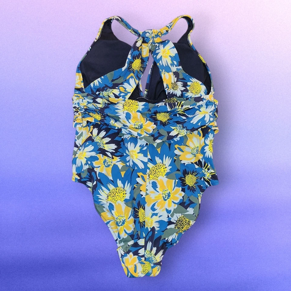 Traje de baño Adore Me Monroe de una pieza cuello halter azul floral margarita para mujer talla 2X Foto 4 de 4