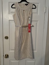 Tahari Arthur Levine Women's Size 4 Ivory Sleeveless Dress With Belt BNWT