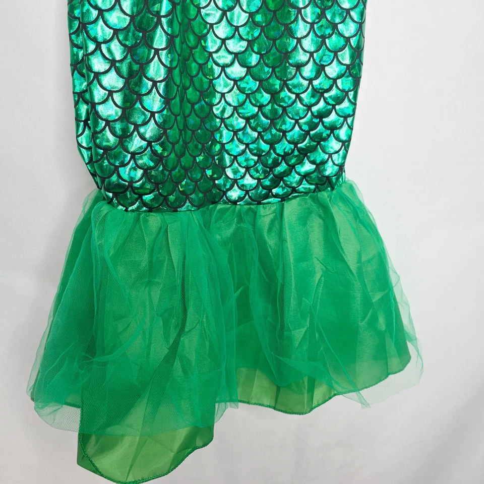 Roupa de banho fantasia peruca varinha 1,5-2 anos meninas princesa sereia verde - Imagem 3 de 4