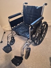 Manual Wheelchair Adjustable Footrests, Wheel Locks, Steel, 4 Wheels, Blue