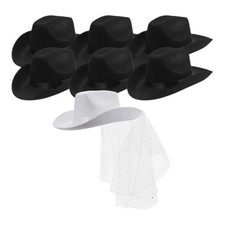 Bride Cowboy Hat with Veil Bachelorette Costume Party 7 Hats 6 Black 1 White
