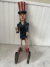 VTG Painted Uncle Sam 19” Wood Folk Art Articulated Joints Primitive 4th Of July