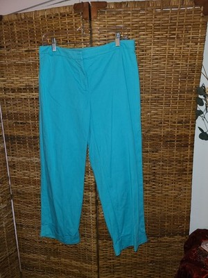 Eileen Fisher Turquois Wide Leg Crop Cuff Pant Women's SZ M VTG 97 Cotton