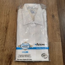NOS Arrow Dress Shirt Sanforized White Vintage 60s MCM Madmen Medium Men 15.5 33