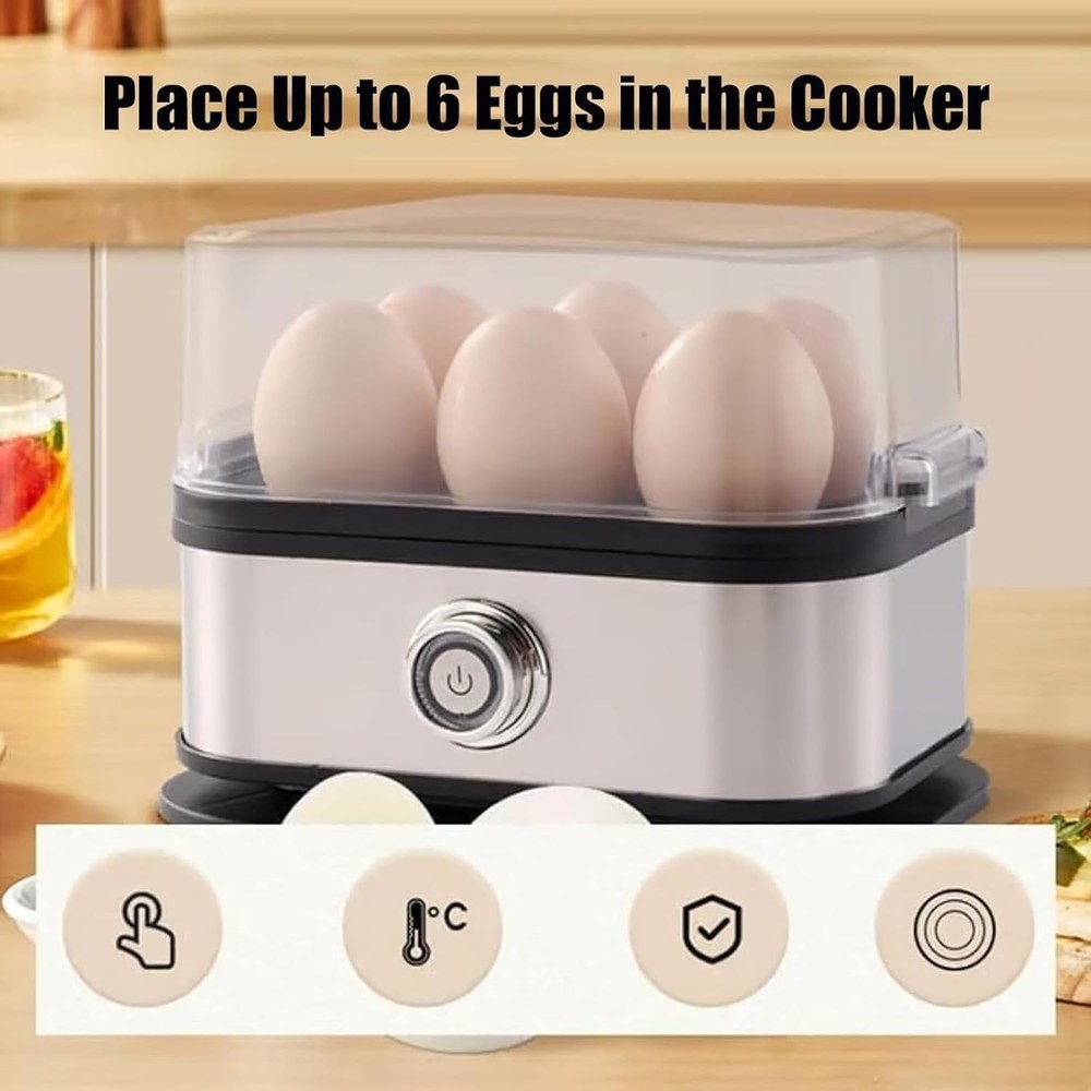 Egg Cooker, Rapid Cooker 6 Egg Capacity, Stainless Steel Electric Eggs Poacher Egg Cooker, Rapid Cooker 6 Egg Capacity, Stainless Steel Electric Eggs Poacher