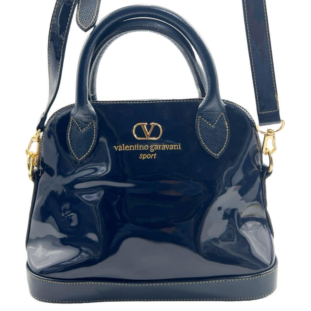 Valentino Garavani Vintage 2-Way Shoulder Bag Navy Gold Leather Damaged Japan thumbnail 3