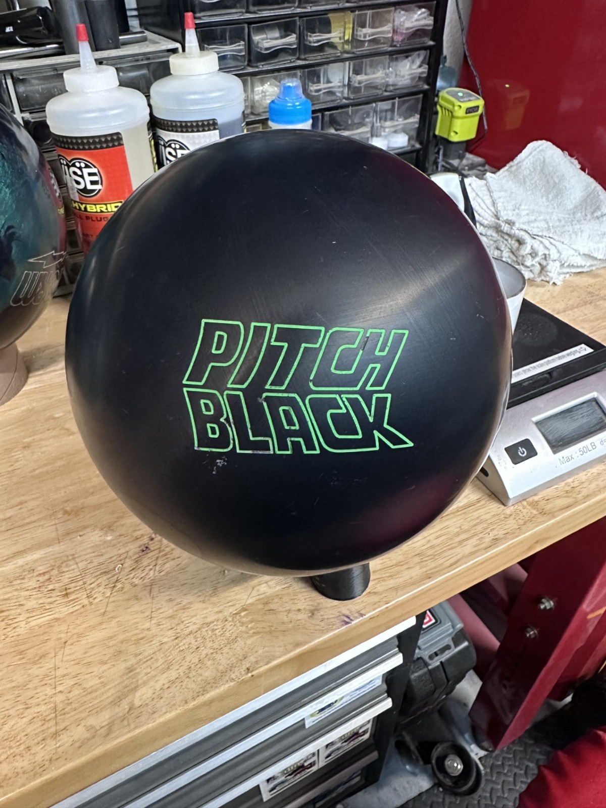 USED - Bowling Ball - 15lb Storm "PITCH BLACK" PLUGGED AND R