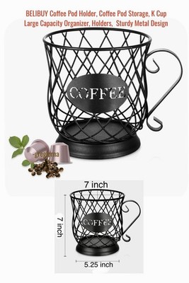 BELIBUY Coffee Pod Holder Or Storage, K Cup Large Capacity Organizer, Metal