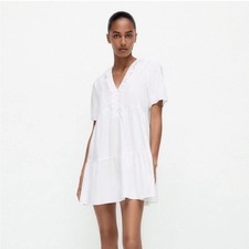 Zara White Mini Dress with Ruffles Size Small