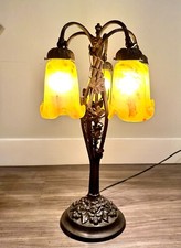 Vintage stained glass electric table lamp art deco great condition working 