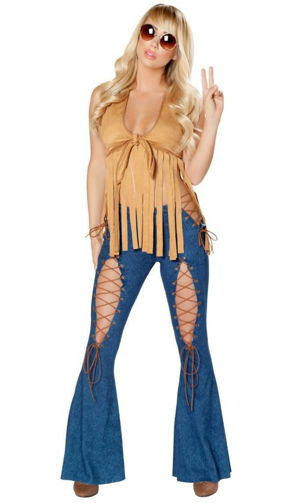 Hippie Costume Fringe Top Bell Bottom 